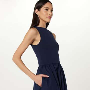 The Drop Women's Dia Mixed Fabric Midi Tank Dress Maritime Navy, L