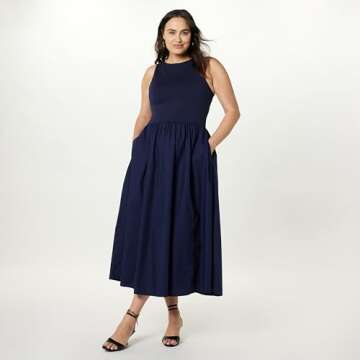 The Drop Women's Dia Mixed Fabric Midi Tank Dress Maritime Navy, L