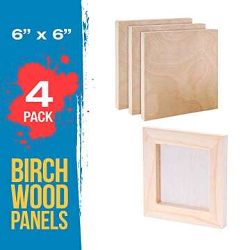 U.S. Art Supply 6" x 6" Unfinished Cradled Wood Panels for Painting, Gallery 1-1/2" Deep (4 Pack) - Artist Depth Wooden Wall Canvases - Mixed-Media Craft, Acrylic, Oil, Encaustic, Paint Pouring