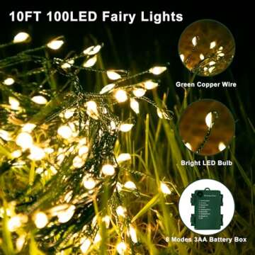 FairyGlim Battery Operated Christmas Lights, 10FT 100 Micro LEDs Fairy Lights with 8 Modes and Timer, Green Copper Wire for Indoor Outdoor Christmas Tree Wreath Garland Garden Party,Warm White