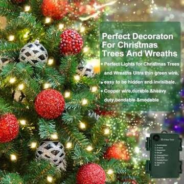 FairyGlim Battery Operated Christmas Lights, 10FT 100 Micro LEDs Fairy Lights with 8 Modes and Timer, Green Copper Wire for Indoor Outdoor Christmas Tree Wreath Garland Garden Party,Warm White