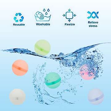 18 PCS Reusable Water Balloons Balls, Soft Silicone Quick Fill Balloons Splash Fun,Outdoor Backyard Summer Party Easy Quick Fun Water Fight Game for Swimming Pool, Summer Party Gift Pool