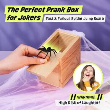 FunFamz The Original Spider Prank Box- Funny Wooden Box Toy Spider Prank, Hilarious Christmas, April Fool, or Birthday Surprise Toy and Gag Gift Practical Joke Bromas Kit