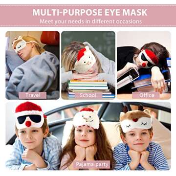 3 Pieces Christmas Eye Masks for Boys and Girls Sleeping Mask for Kids Sleep Mask for Christmas, Santa Snowman Cute Eyemask Gifts for Children Family Christmas Party Present