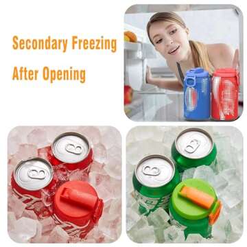 Soda ​Can Covers with 6 Silicone Straws- 4pack ，Can Lids For Soda,BPA-Free Reusable For Fits Standard For Canned Beverage, Beer,Juice,Seltzer (2Green & 2Grey)