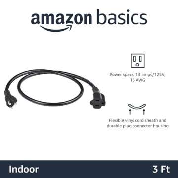 Amazon Basics 3ft Power Extension Cord – 13 Amps, Black