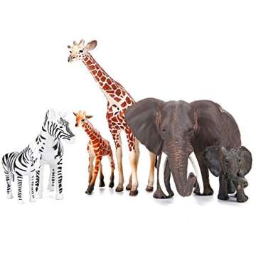 BOLZRA Safari Zoo Animals Figures Toys, 14 Piece Realistic Jungle Animal Figurines, African Wild Plastic Animals with Lion, Elephant, Giraffe Educational Learning Playset for Toddlers, Kids, Children