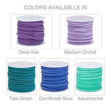 CHGCRAFT 27Yards 3mm 5 Colors Flat Faux Suede Leather Lace Micro-Fiber Leather String Cord Beading Thread for DIY Crafting Tassels Necklaces Bracelet Festival Gift Wrap, Blue Purple Tone