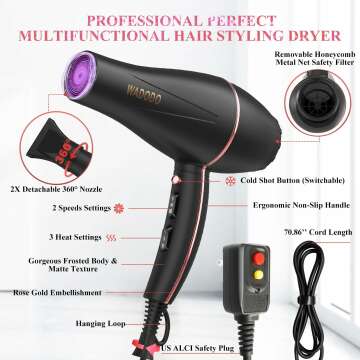 Ionic Hair Dryer 2200W for Quick Professional Results