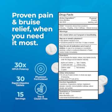 Arnica Montana 30X HPUS, Clinical Grade, Quick Dissolve Tablets, Five-Day Recovery Pack for Pain and Bruise Relief After Surgery or Injury, Natural Healing, Gentle on the Stomach - 30 Count