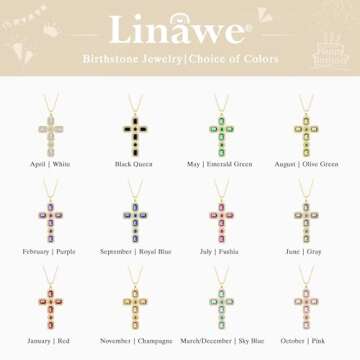 Linawe Black Cross Necklace for Women, 14K Gold Charm Pendant Chain Necklace, Moissanite Crystal Imitation Diamond Birthstone Necklaces Jewelry, Catholic Religious Gifts