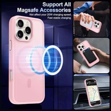 MOCCA Strong Magnetic for iPhone 16 Pro Phone Case, [Compatible with Magsafe][16FT Mil-Grade Drop Protection] Slim Thin Translucent Matte Protective Cover Case for iPhone 16 Pro Case, Pink