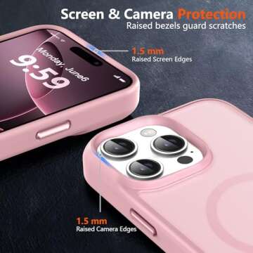 MOCCA Strong Magnetic for iPhone 16 Pro Phone Case, [Compatible with Magsafe][16FT Mil-Grade Drop Protection] Slim Thin Translucent Matte Protective Cover Case for iPhone 16 Pro Case, Pink