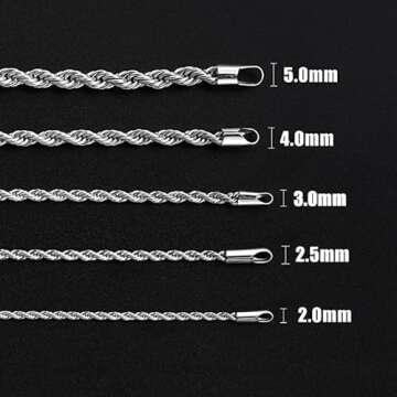 Fiusem Silver Tone 3mm Chain Necklace, Stainless Steel Rope Chain for Men and Women, Mens Necklace 20 Inch