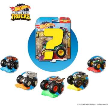 Hot Wheels Monster Trucks Set, 1 Toy Truck in 1:64 Scale & 1 Crushable Car, Vehicle Play for Kids & Collectors (Styles May Vary)