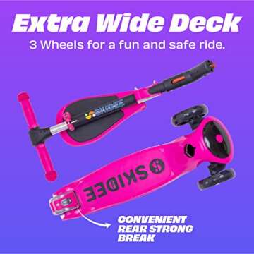 SKIDEE Kick Scooters for Kids Ages 3-5(Suitable for 2-12 Year Old)Adjustable Height Foldable Scooter Removable Seat,3 LED Light Wheels,Rear Brake,Wide Standing Board,Outdoor Activities for Boys/Girls