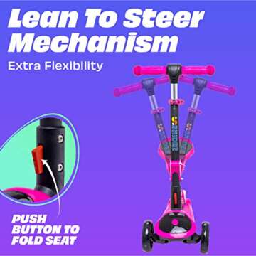 SKIDEE Kick Scooters for Kids Ages 3-5(Suitable for 2-12 Year Old)Adjustable Height Foldable Scooter Removable Seat,3 LED Light Wheels,Rear Brake,Wide Standing Board,Outdoor Activities for Boys/Girls