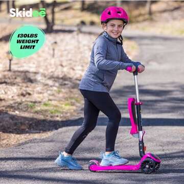 SKIDEE Kick Scooters for Kids Ages 3-5(Suitable for 2-12 Year Old)Adjustable Height Foldable Scooter Removable Seat,3 LED Light Wheels,Rear Brake,Wide Standing Board,Outdoor Activities for Boys/Girls