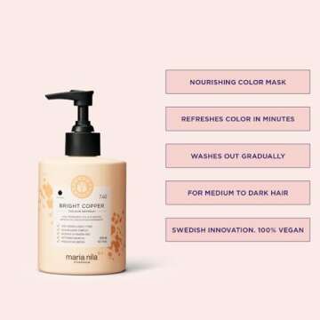 Maria Nila Colour Refresh, Bright Copper 10.1 Fl Oz, Copper Hair Mask, Semi-Permanent Pigments, 100% Vegan & Sulfate/Paraben free