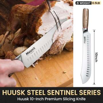 Huusk Butcher Knife Set - 10-inch Brisket Slicing Knife and 5-inch Boning Knife - Premium High-Carbon Steel Knives for Meat Trimming, BBQ, Poultry, and More