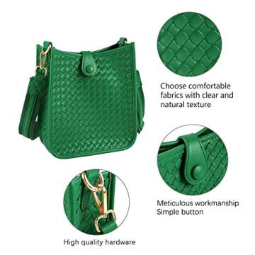 SHARPAD Crossbody Bags for Women Trendy Fashion Handwoven leather Hobo Handbags With Adjustable Strap Shoulder Messenger Bag (Green)