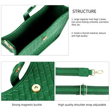 SHARPAD Crossbody Bags for Women Trendy Fashion Handwoven leather Hobo Handbags With Adjustable Strap Shoulder Messenger Bag (Green)