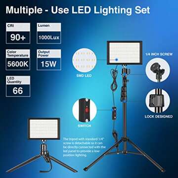 Neewer Dimmable 5600K USB LED Video Light with Pro Adjustable Tripod Stand and Color Filters, 2-Pack for Tabletop/Low-Angle Shooting, Zoom/Video Conference Lighting/Gaming/YouTube Video/Photography