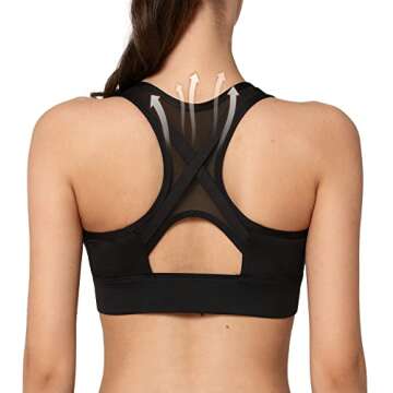 Yvette High Impact Zip Front Sports Bra Mesh Racerback Workout High Support Sports Bras for Women Large Breasts, Black