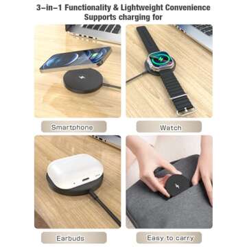 Dooplat 3 in 1 Magnetic Wireless Charging Pad for iPhone 12-16 Series, Charging Pad for Multiple Devices Mag Safe Wireless Charger Pad for Apple Watch 9/8/7/6/5/4/3/2/SE & AirPods 3/2/Pro Black