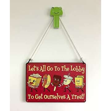 Cute Movie Theatre Gaming Room Snacks Sign - Let's All Go To The Lobby Vintage Wall Decor 12" * 8" (030)