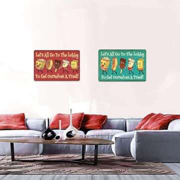 Cute Movie Theatre Gaming Room Snacks Sign - Let's All Go To The Lobby Vintage Wall Decor 12" * 8" (030)