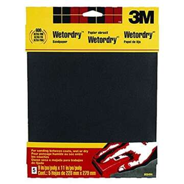 3M Wetordry Sandpaper, 5 Sheets, 9 in x 11 in, 320 Grit, Extra Fine, Use for Wet and Dry Sanding, For Sanding Between Coats of Varnish, Lacquer, Paint & Other Finishes, Waterproof Paper (9086DC-NA)