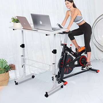 KLSMYHOKI Standing Desk Adjustable Height, Mobile Stand Up Desk with Wheels Small Computer Desk Rolling Desk, Portable Laptop Desk White Standing Table Home Office Desks 16"x31.5" Height 27"-43.5"