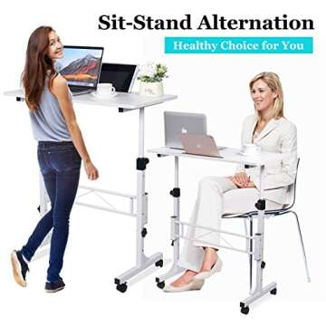 KLSMYHOKI Standing Desk Adjustable Height, Mobile Stand Up Desk with Wheels Small Computer Desk Rolling Desk, Portable Laptop Desk White Standing Table Home Office Desks 16"x31.5" Height 27"-43.5"