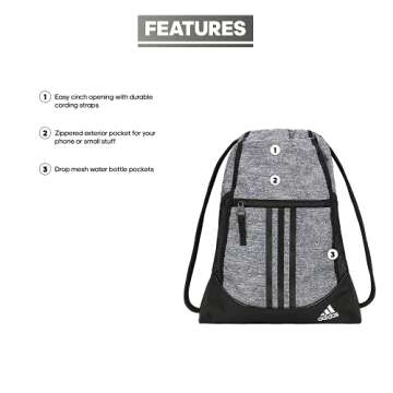 adidas Alliance Sackpack (12L) Lightweight Athletic Small Drawstring Team Sports Workout Bag, Grey/Black/White, One Size