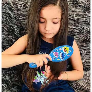 Baby Shark Hair Accessory Set: 9-inch Regular Detangling Brush, 4 Elastic Hair Ties & Scrunchies for Kids