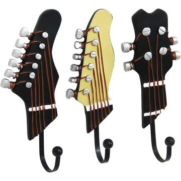 KUNGYO Vintage Guitar Shaped Decorative Hooks Rack Hangers for Hanging Clothes Coats Towels Keys Hats Metal Resin Hooks Wall Mounted Heavy Duty (3-Pack) (Guitar Hook-A)