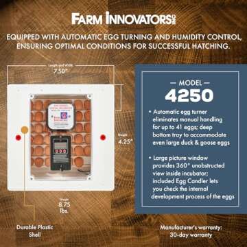 Farm Innovators 41 Egg Digital Circulated Air Incubator w/Auto Turning & Humidity Control