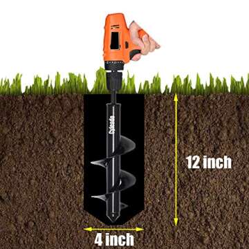 Cyleodo Garden Auger Spiral Drill Bits，4X12” Post Hole Diggers Auger Drill Bit Drill Auger Attachment with Non-Slip 3/8” Hex Drive Drill