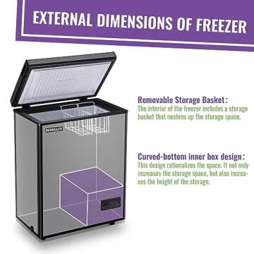 DEMULLER Deep Chest Freezer Mini Freezer with Electronic Display Screen Free-Standing Top Door Freezer Electronic Thermostat Accurate to 1℉ Black