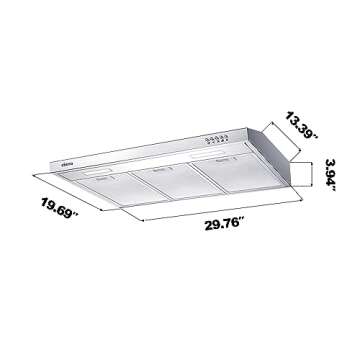 Ductless Range Hood 30 inch Under Cabinet Hood Vent with 3 Speed Exhaust Fan Push Button Ducted and Ductless Convertible