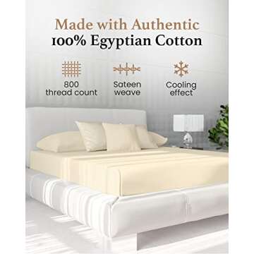 Good Sleep Bedding Queen Size Fitted Sheet Only - 800 TC 16" Deep Pocket Queen Fitted Sheet, Soft & Breathable Hotel Style Fitted Sheets, 100% Egyptian Cotton, Sateen Weave Fitted Bed Sheets - Ivory