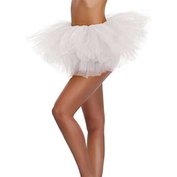 Women's, Teen, Adult Classic Elastic 3, 4, 5 Layered Tulle Tutu Skirt (One Size, White 5Layer)