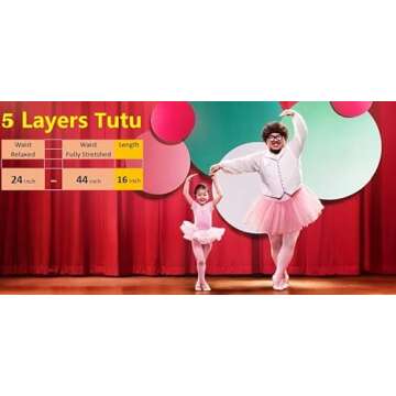 Women's, Teen, Adult Classic Elastic 3, 4, 5 Layered Tulle Tutu Skirt (One Size, White 5Layer)