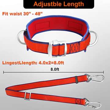 Trsmima Safety Belt with Adjustable Lanyard and Updated Waist Pad - Tree Climbing Belt Harness - Safety Lanyard Fall Protection- Fall Arrest Kite Climbing Lanyard,Ladder Safety Harness