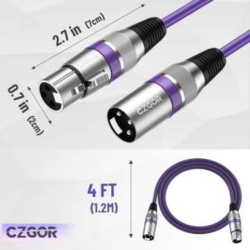 XLR Cables 4 ft 10 Pack,DMX 3-Pin XLR Microphone Male to Female Cable, Compatible with Microphones, Stage Light DMX Cable, Mic Mixer, Speakers and More, Multi-Color 4 Feet