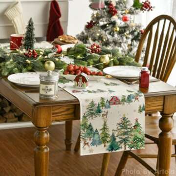 Artoid Mode Xmas Trees Silhouette Christmas Table Runner, Seasonal Winter Kitchen Dining Table Decoration for Home Party Decor 13x72 Inch