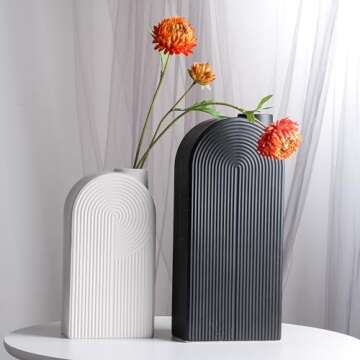 TERESA'S COLLECTIONS Black and White Modern Book Vase for Home Decor, Ceramic Decorative Flower Vase for Shelf, Fireplace Mantel, Centerpieces, Living Room,Gifts for Mom, 11"-Valentine Vase Set of 2