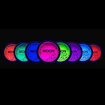 Moon Glow - Blacklight Neon UV Pigment Shaker 0.1oz Set of 8 – Glows brightly under Blacklights/UV Lighting! Use on the face/body, as loose eye shadow and for nail art