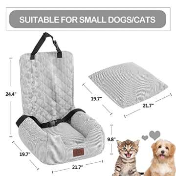 FAREYY Dog Car Seat for Small Dogs, Pet Booster Seat Fully Detachable Washable Dog Seat for Car Travel Dog Bed with Storage Pockets and Clip-On Safety Leash